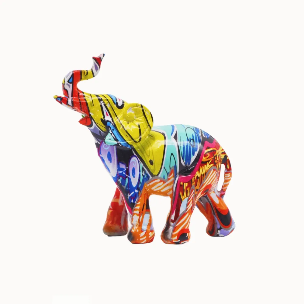 

Kawaii Colorful Mini Elephant Model Cartoon Mini Graffiti Elephant Figurine Exquisite Handmade Elephant Retro Resin Ornament