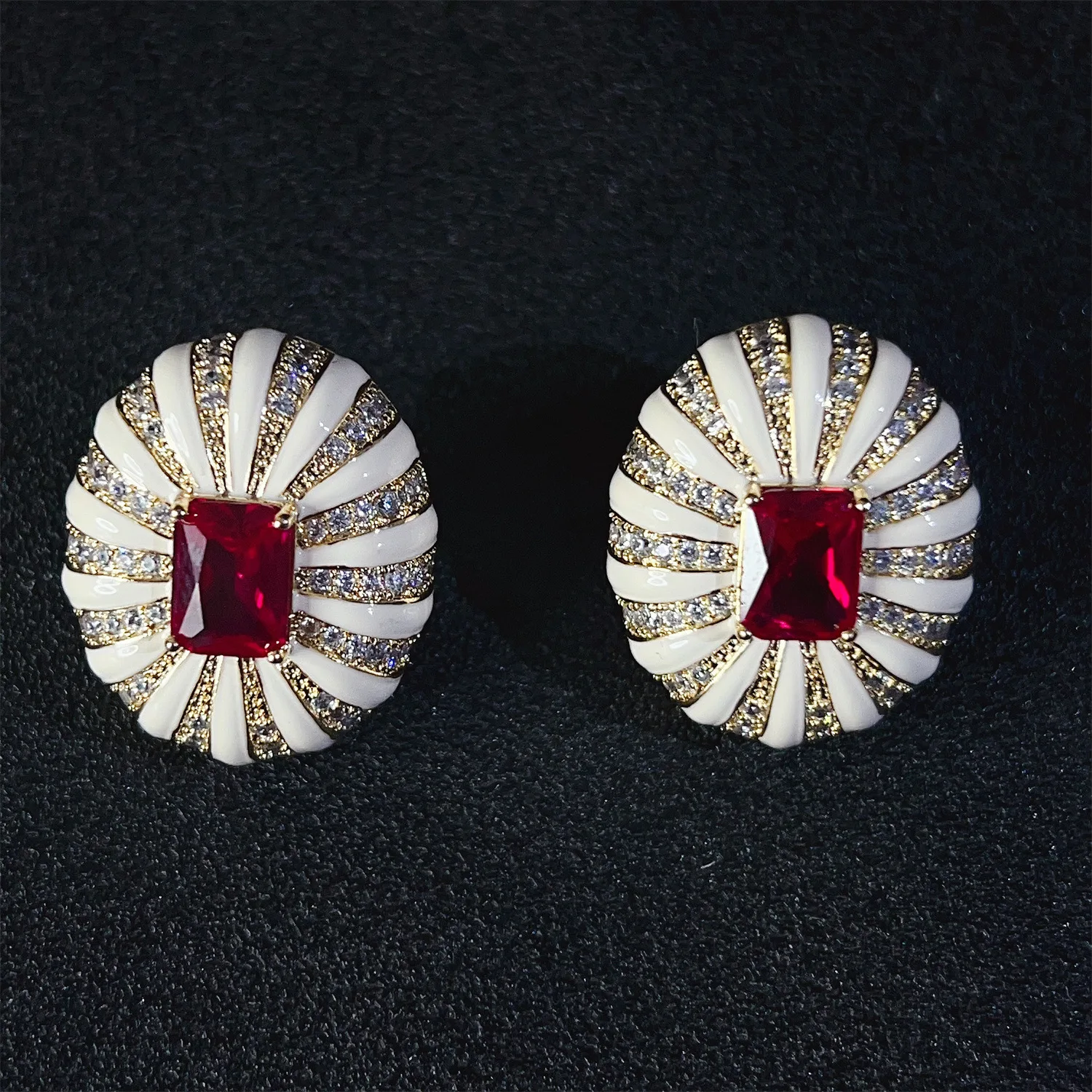 

vintage stud earrings oval shape red pink purple zirconia jewelry women earrings daily wear party