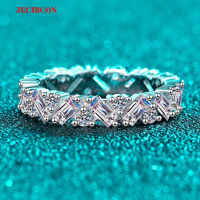 

JECIRCON Women S925 Sterling Silver All Moissanite Ring Sparkling Geometric Rectangular Luxury Diamond Ring Exquisite Trendy Gif