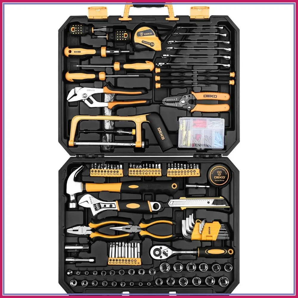 

Набор инструментов для ремонта дома из 198 предметов с гаечным ключом и пластиковым ящиком для инструментов, универсальный набор ручных инструментов для дома