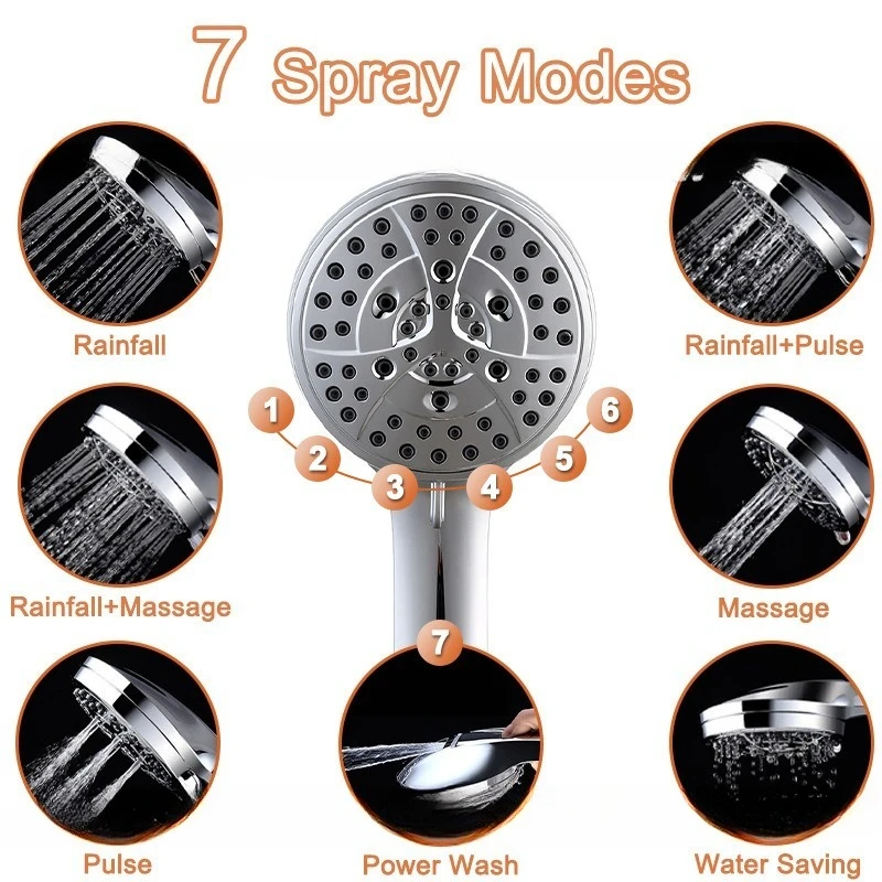 6‑Speed Handheld Shower Head With Spray Gun, High Pressure American Multi‑Function Shower Nozzle