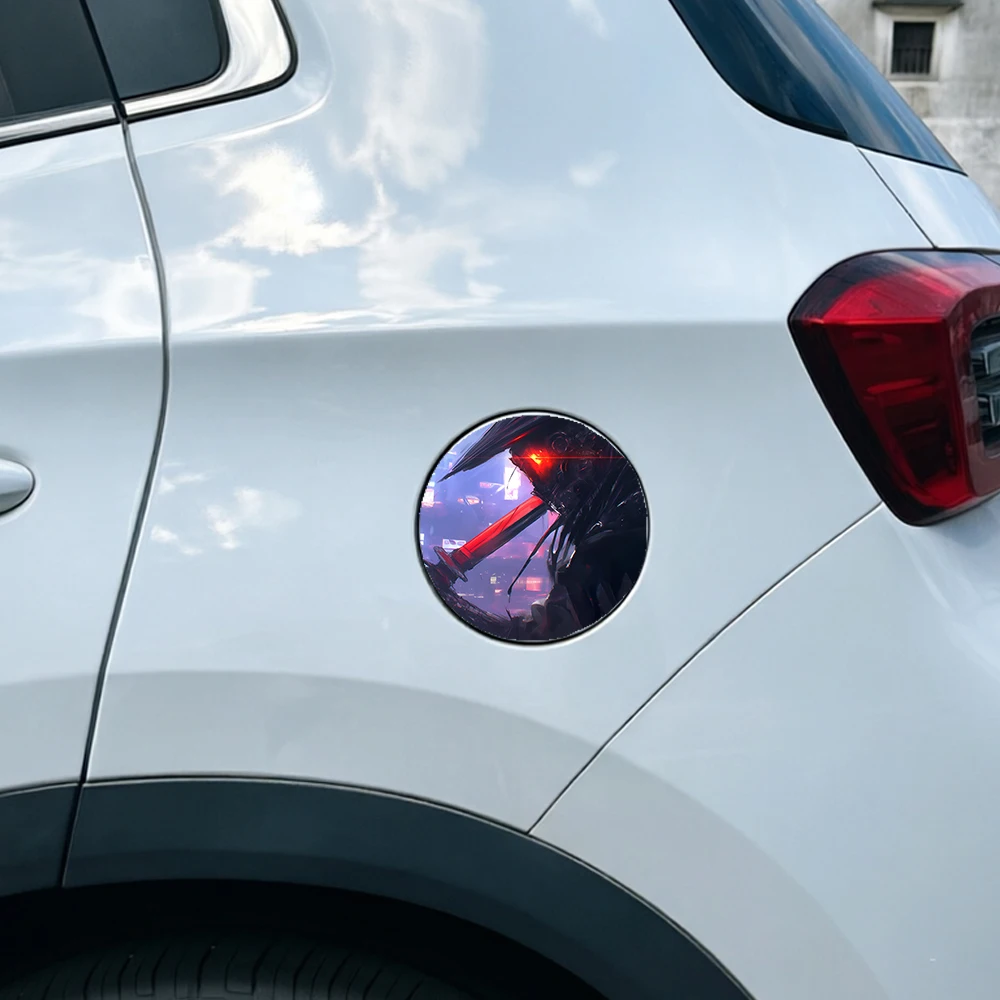 1PC Neo-Tokyo Dark Ronin With Red Katana Car Fuel Tank Sticker PET Waterproof Anime Auto Fuel Cap Custom Exterior Decal view 5