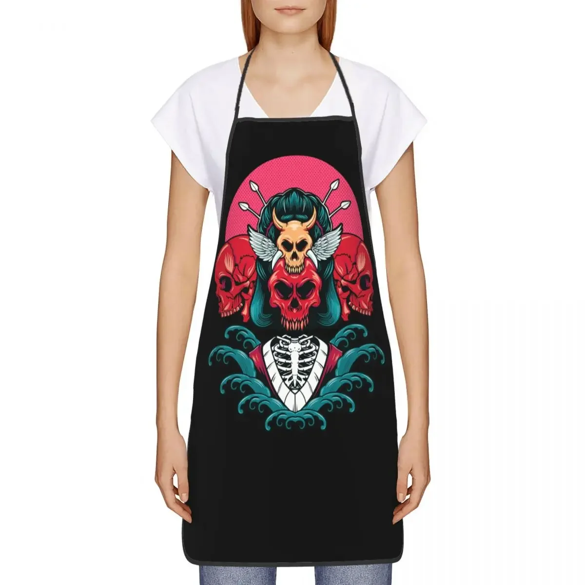 Funny Girls Skull Tattoo Art Bib Apron Men Women Unisex Kitchen Chef Gothic Day Of The Dead Tablier Cuisine for Cooking Baking