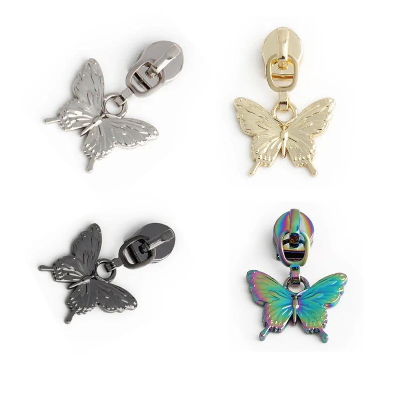 6PCS 색상 유지 전기 나비 모양 5 #   지퍼 슬라이더 지갑 금속 교체 가능한 풀러 바느질 수리공 DIY 공예