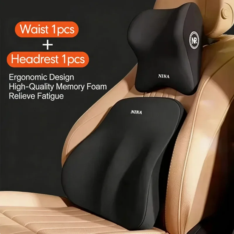 Car Memory Foam Headrest Lumbar Cushion Back Cushion Lumbar Pillow Car Comfort Neck Pillow Car General Accessories