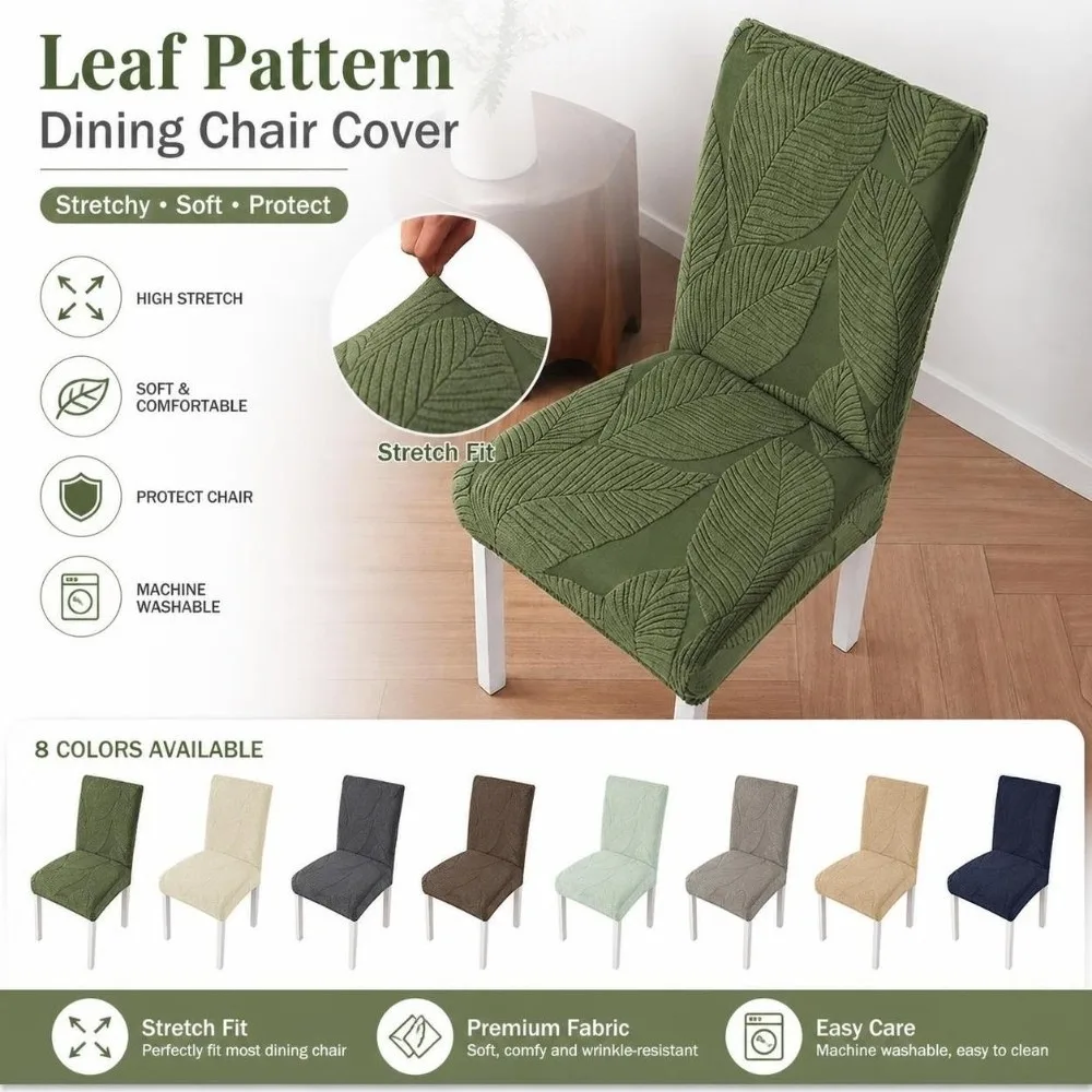 Full Cover Stretch Dining Chair Cover Woven Scratch Proof Elastic Chair Cover 3D Leaf Washable Fabric Chair Slipcover