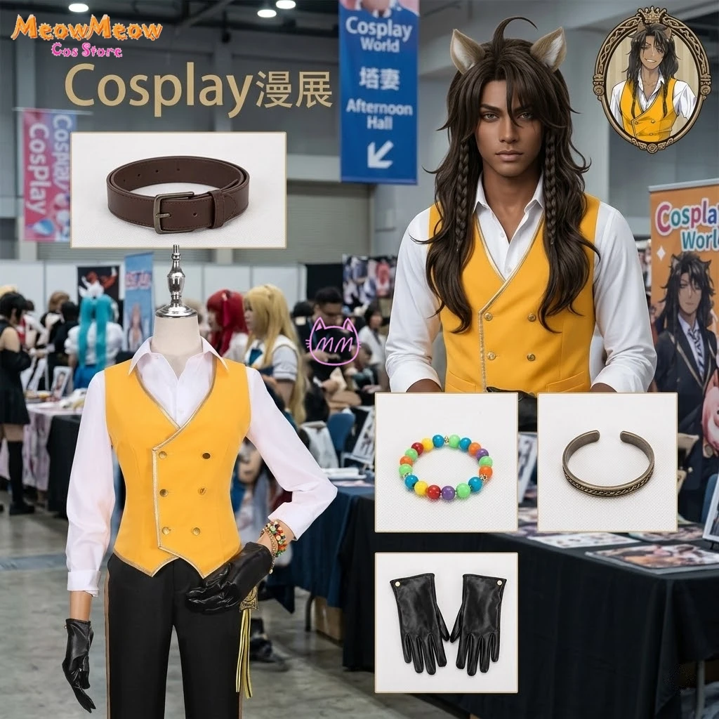 

Kingscholarr Leonaa Twist Yellow School Uniform Costume, Unisex Cosplay + Wonderr land Long Wig, Halloween Game Outfit