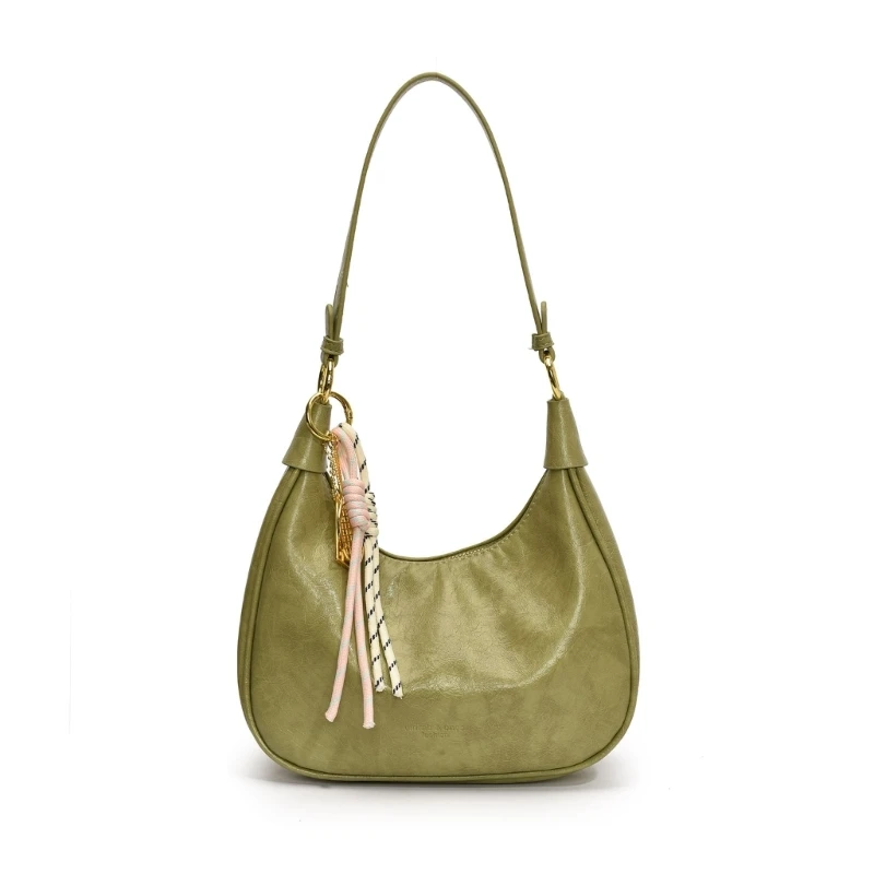 

Trendy PU Handbag Zippers Underarm Bag Shoulder Bags with Rope Braid Pendant Great for Shopping and Dining Out