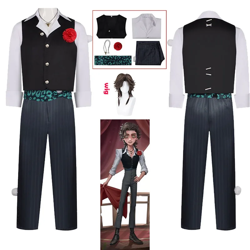 WHH Anime game Identity V Matador Cosplay Costume Hernando Romero Wig Vest Pants Necklace Flower Men Outfit Halloween Role Play