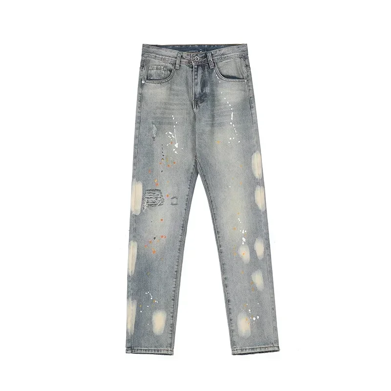 Jean Baggy Déchiré à l\'Encre pour Homme, Pantalon en Denim à Jambes Droites, Style Hip Hop, Graffiti, Streetwear, Y2k, Nouvelle Collection 2024