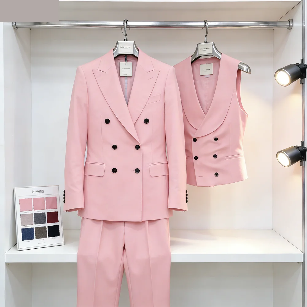 

Мужской длинный красный костюм для курения, блейзер для бала, индивидуальный пошив, жилет, брюки, китайские узоры, мягкий пиджак