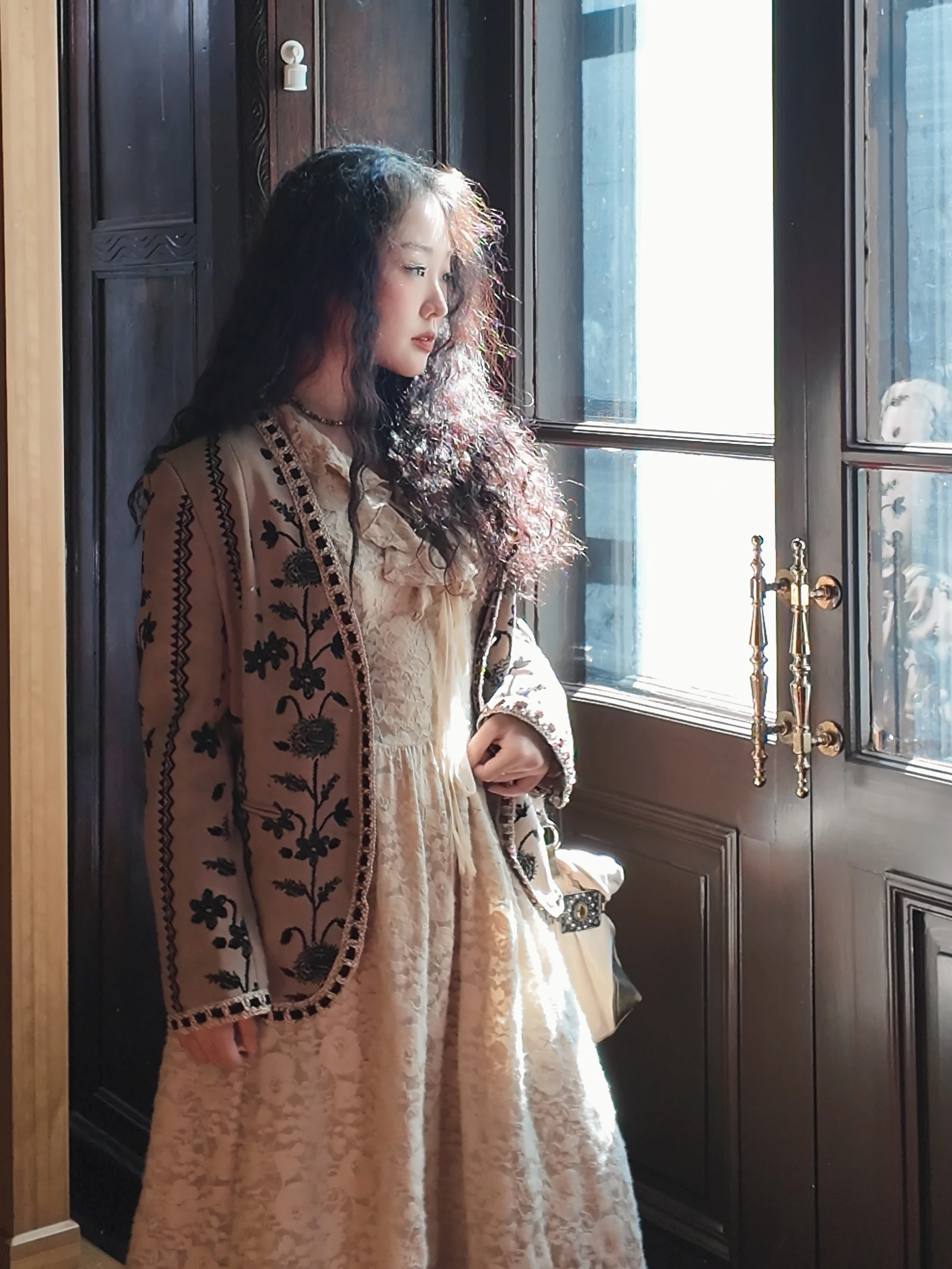 

Retro Sle Floing Color Blo Khaki Belted Suit Jaet Women's Slimming Outerwear Daily Wear Long Sve Plaid Pattern