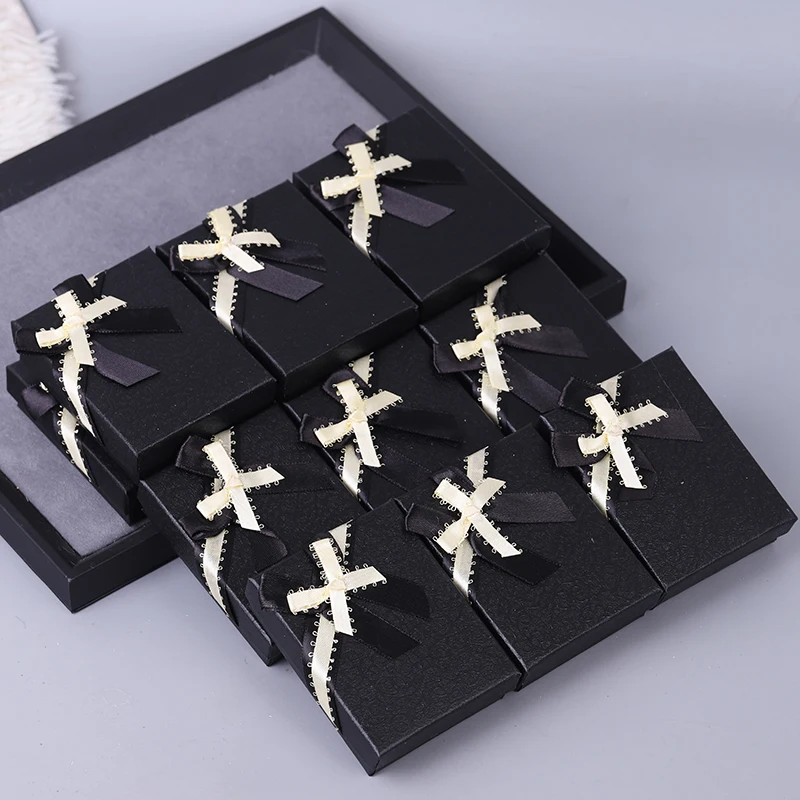 Wholesale 12pcs/lot Box 2024 new Custom Jewelry Packaging Box polychrome bow Cardboard Jewellery Box Earrings Ring Necklace Gift