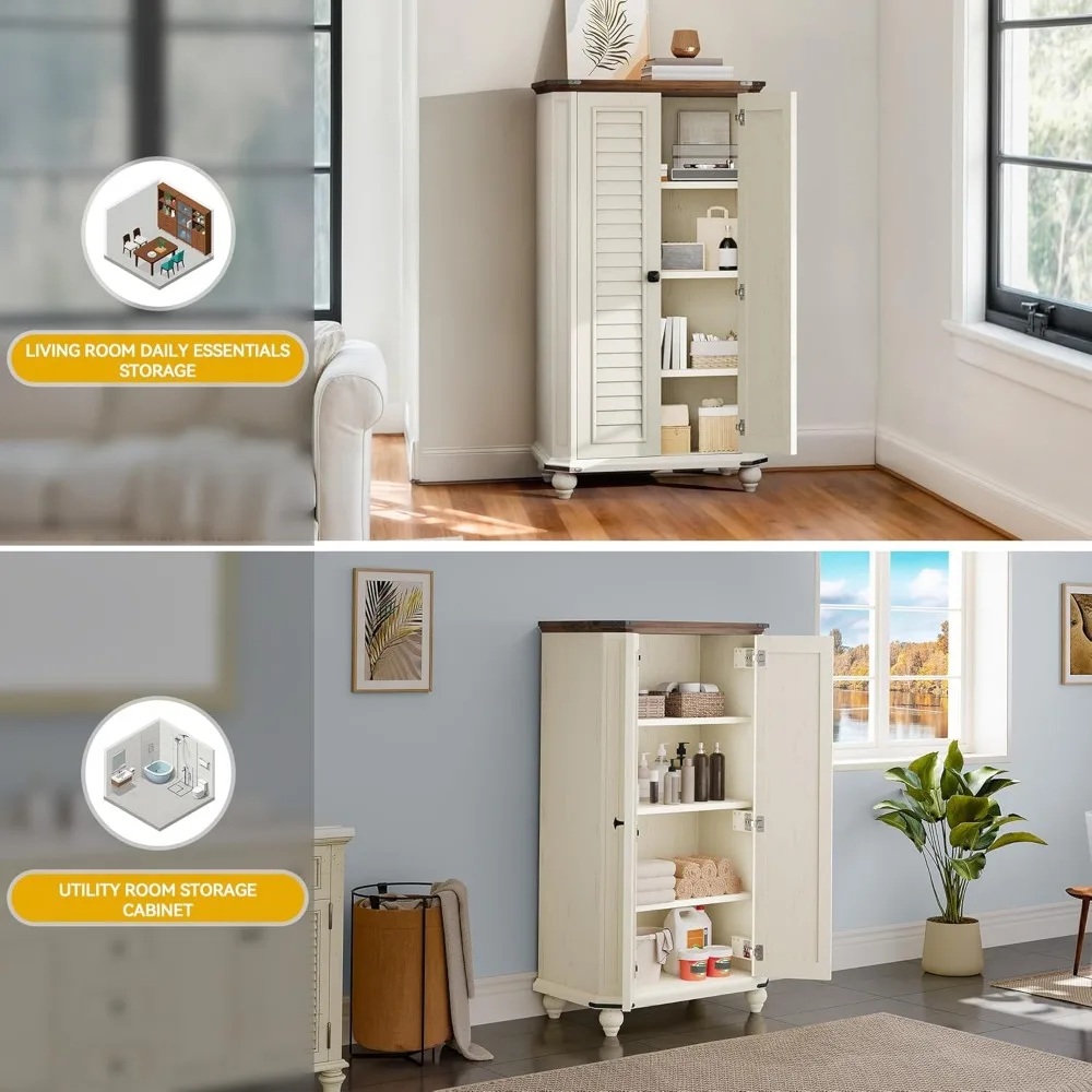 خزانة تخزين DWVO مكونة من 4 طبقات، 45.2 خزانة مخزن مطبخ المزرعة مع 2 مصراعين وأبواب وأرفف قابلة للتعديل، كابينة أدوات خشبية