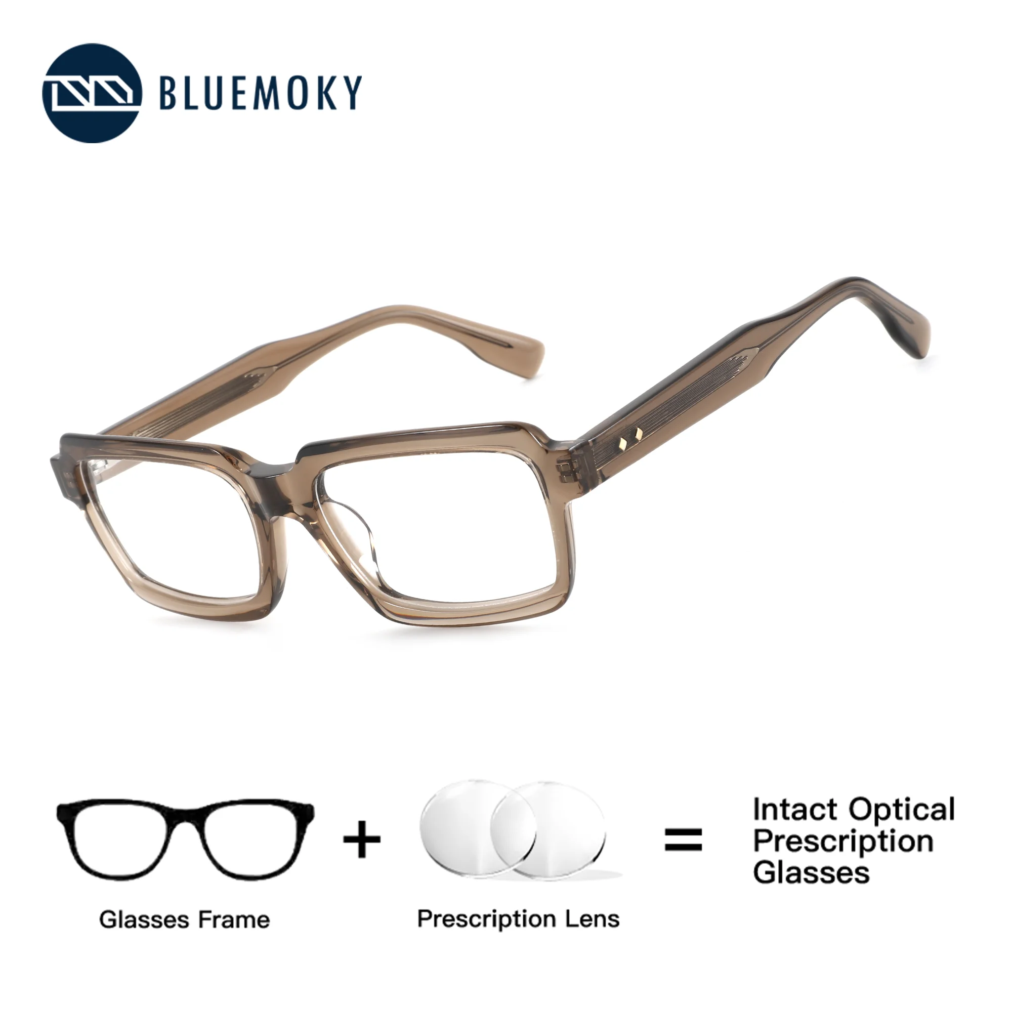 

BLUEMOKY Handmade Acetate Rectangular Prescription Glasses,Men's Multifocal Myopia Lenses, Customized Lens Correction for Vision
