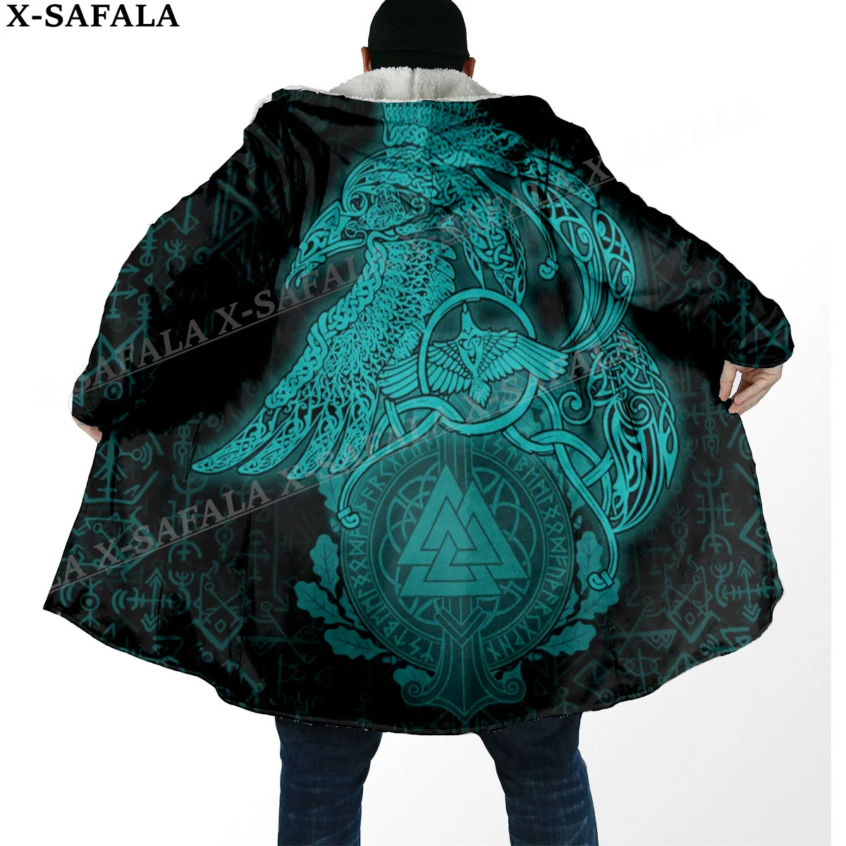 

Norse Mythology Vegvisir Viking Symbol Thick Warm Hooded Cloak Men Overcoat Coat Windproof Fleece Cape Robe Hooded Blanket-26