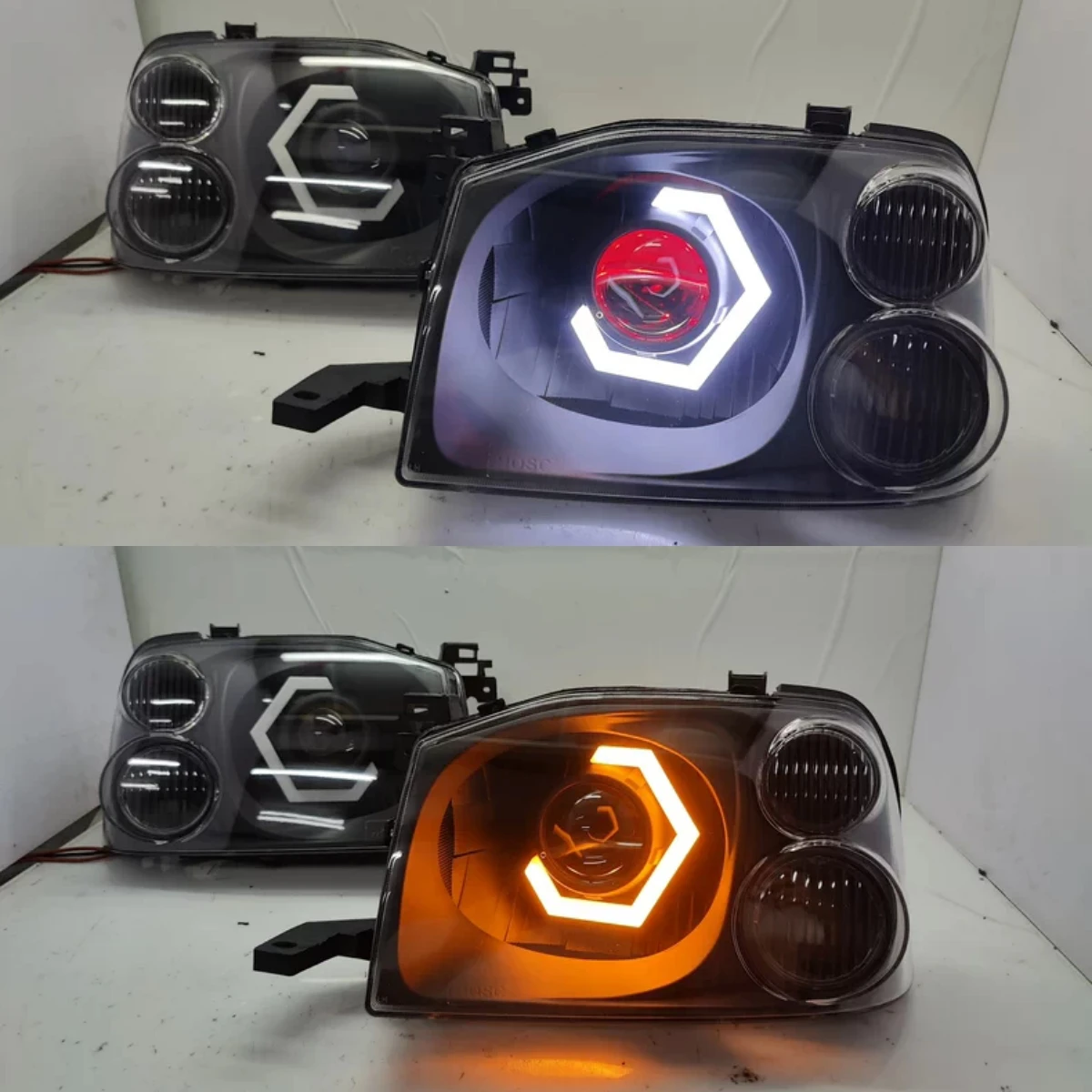 2pcs Colorful Led Headlight Assembly for Nissan Paladin Modified Angel & Devil Eye with Daytime Running Light