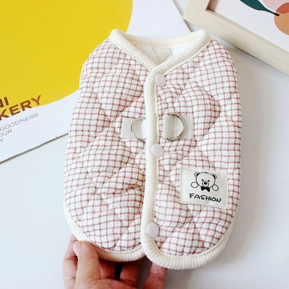 

100% Cotton Pet Dog Clothes Cotton Material Warm Design Puppy Clothes Vest Back Buckle Comfortable Teddy Bear Coat Autumn Season