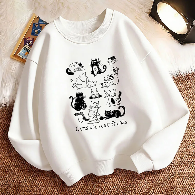Vintage-Katzen-Hoodie „Katzen sind beste Freunde“ für Kinder, süßer Kapuzenpullover für Jungen und Mädchen, Herbst- und Frühlings-Freizeit-Hoodies