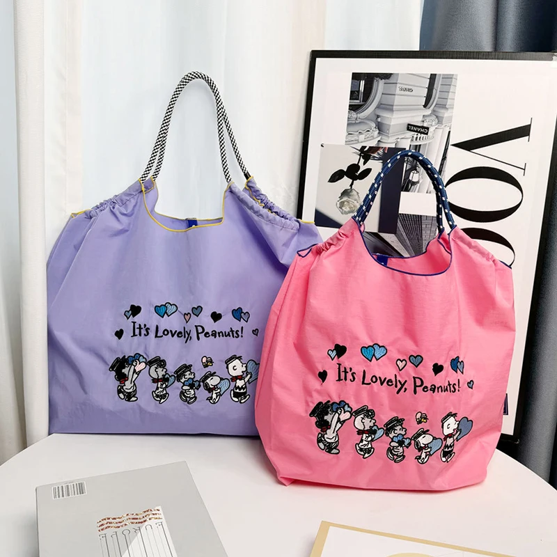 Ball&Chain Purple Love Environmental Bag Cartoon Nylon Embroidery Shopping Bag Canvas Handbag Storage Shoulder Bag Girls Gifts