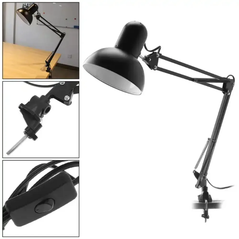 JOYINLED Home Desk Lamp Flexible Swing Arm E27 Desk Light Bracket Rotatable Table Lamp Head Clamp Mount Support for Office Study