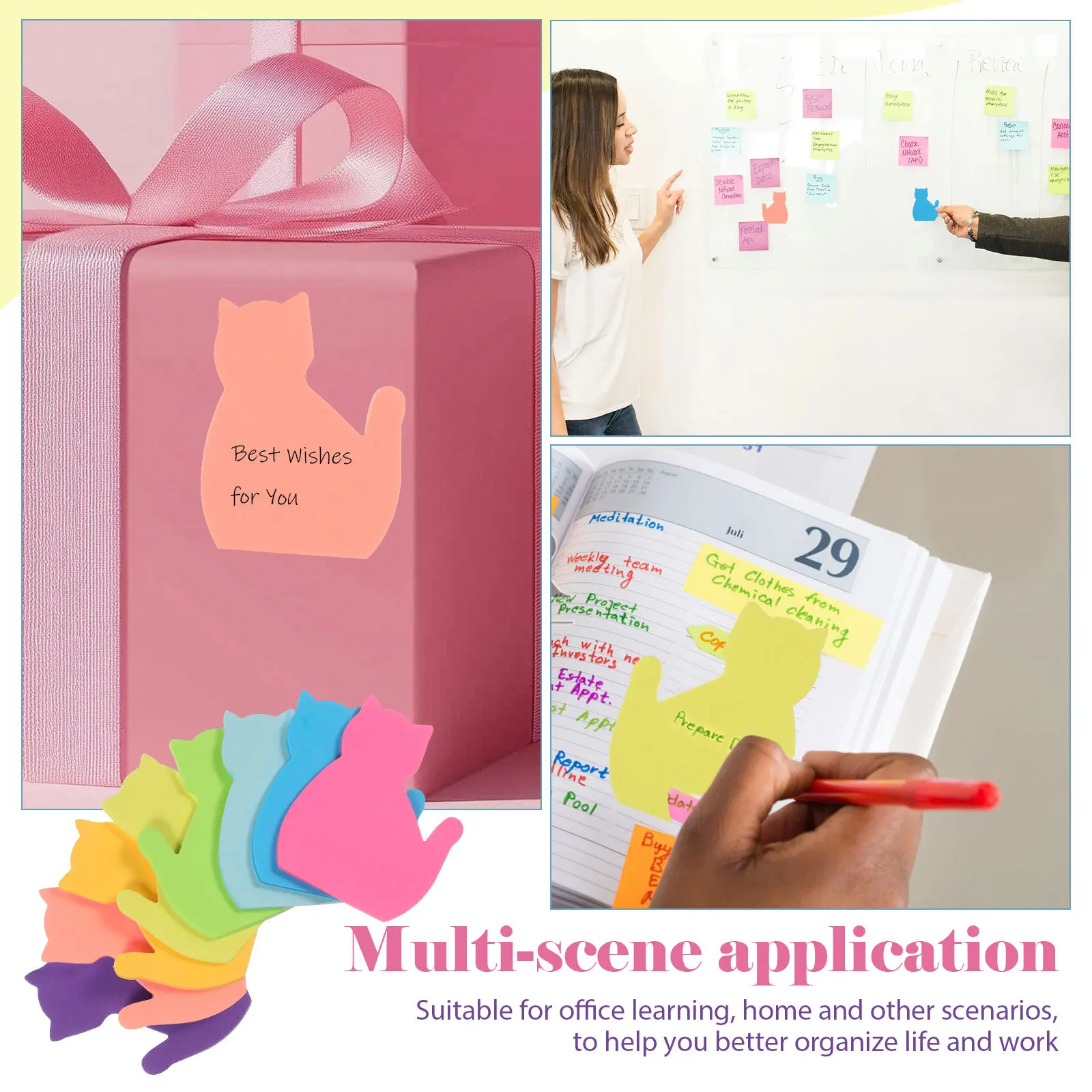 Bloc de notas autoadhesivo, notas de papel de Color adhesivas, suministros escolares para reuniones de oficina, accesorios de papelería bonitos, notas adhesivas, 8 Uds.