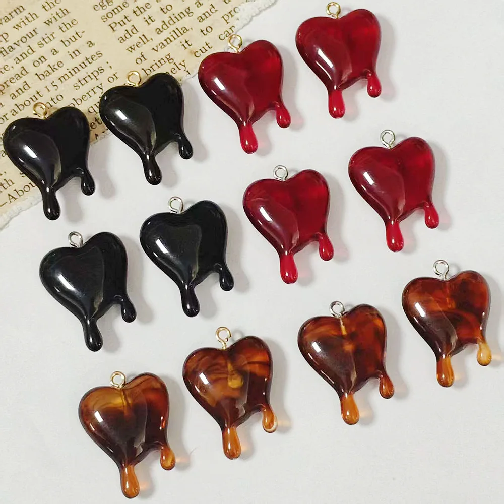 10pcs Drop Blood Heart-shaped Resin Charms Hallowmas  Pendants for DIY Earring Necklace Jewelry Keychain Making Accessories