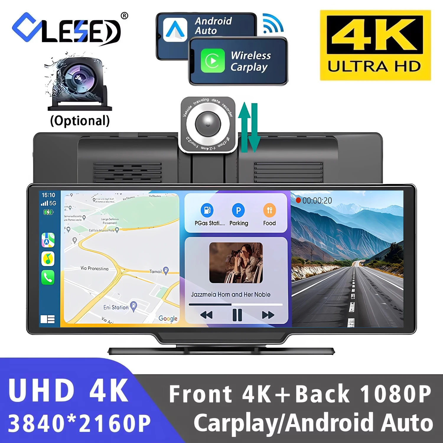 

10,26-дюймовый 4K видеорегистратор для автомобиля с Carplay, Android Auto, GPS, 5G WiFi и интеграцией с зеркалом заднего вида