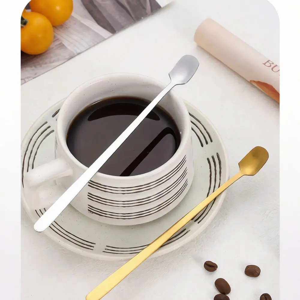 Stainless Steel Square Head Spoon Long Handle Mixing Stirring Tool For Coffee Tea Milk Mug Kitchen Dining Tableware Silver
