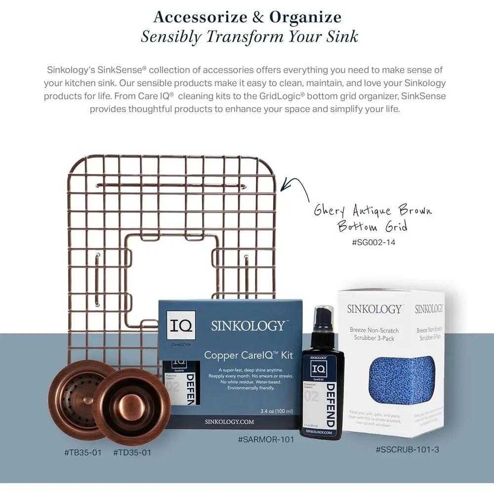 Antique Brown 11.75 Bottom Grid Kitchen Sink, SinkSense Style
