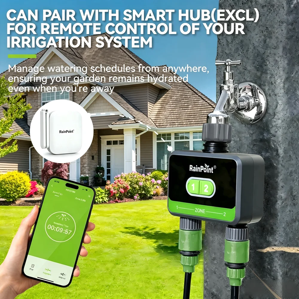 RainPoint 2-Zone Smart WiFi Sprinkler Hose Water Timer Irrigation Controller Automatic Watering System Garden Lawns Hose Tools
