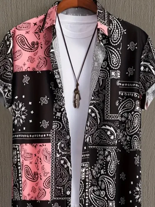 

Men's Printed Collar Casual Short Sleeve Shirt Standard Fit Polyester Spring Summer Fashion Short Sleeve Printed Shirt