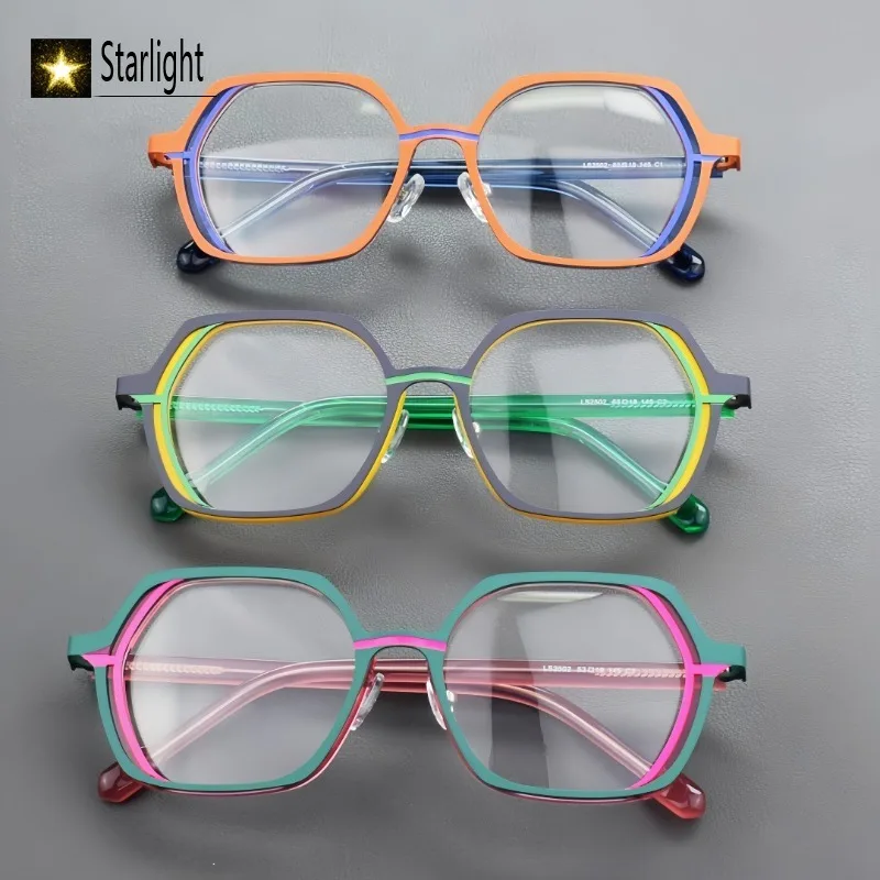 Big Size High Quality Color Patchwork Acetate Metal Eyeglasses Frame Men Myopia Glasses Frames Man Reading Prescription 148mm