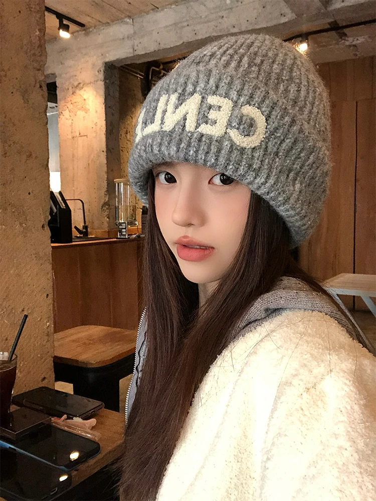 Korean Style Thickened Warmth Knitted Hat Women's Autumn Winter Ear Protection Small Face Effect Hat Casual Style No Brand