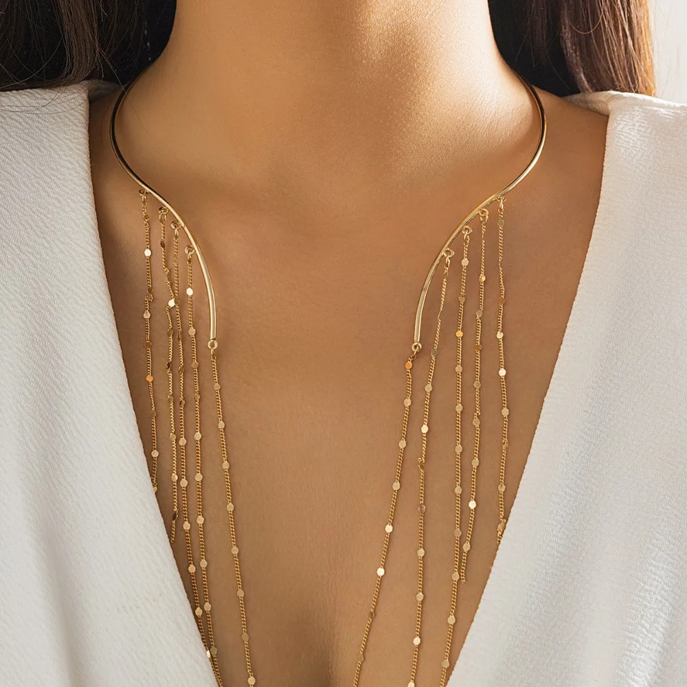 

New Fashion Imitation Pearl Pendant Temperament Simplicity Tassel Opening Choker Neck Individualized Women Chain Necklace