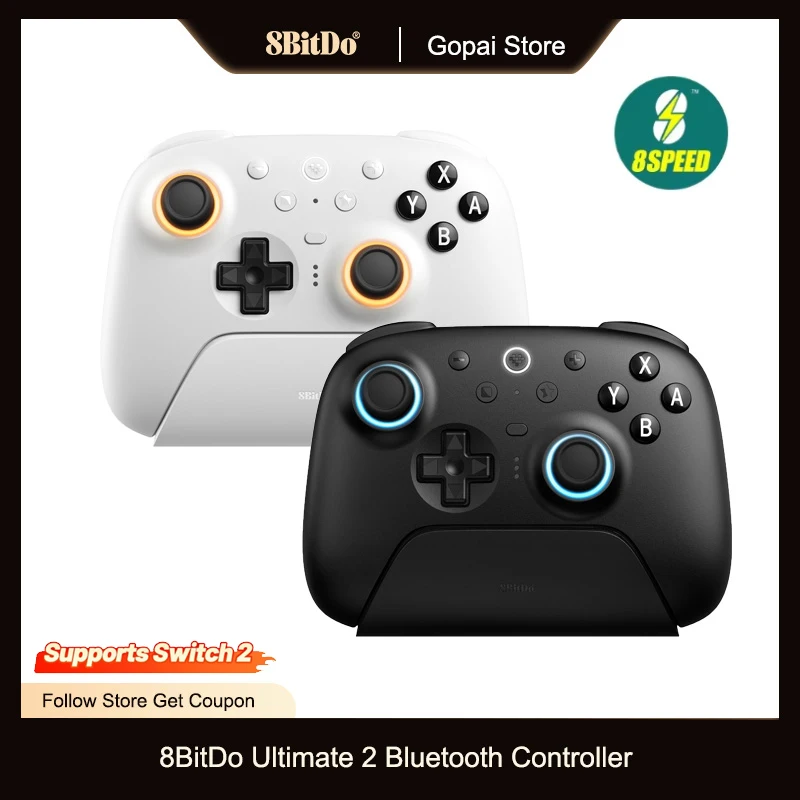 8BitDo Ultimate 2 Bluetooth, TMR Joysticks Controller with Charging Dock for Nintendo Switch / Switch 2,PC,Windows