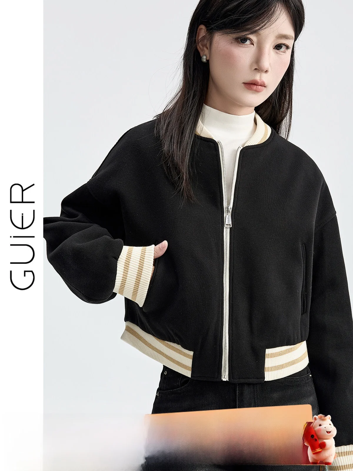 

Guier ort Baseball Jaet Women's Casual Loose Slimming Top Color Blo Design Autumn New Arrival Ladies Faion Outerwear