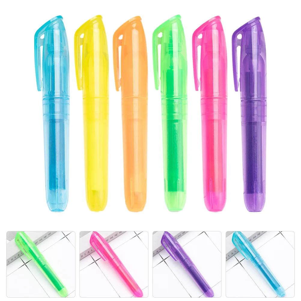 

6Pcs Highlighter Pens Vibrant Water-Based Pigment Compact Size for Office Study Organization Portable Marking Pen Multi-Function
