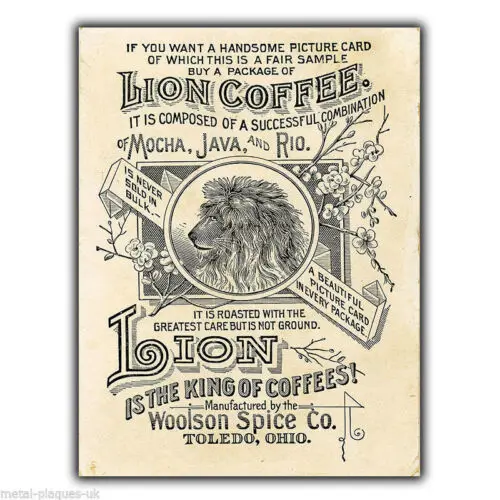 METAL SIGN WALL PLAQUE LION BRAND COFFEE Retro Vintage poster Advert Print 1890-Aluminum