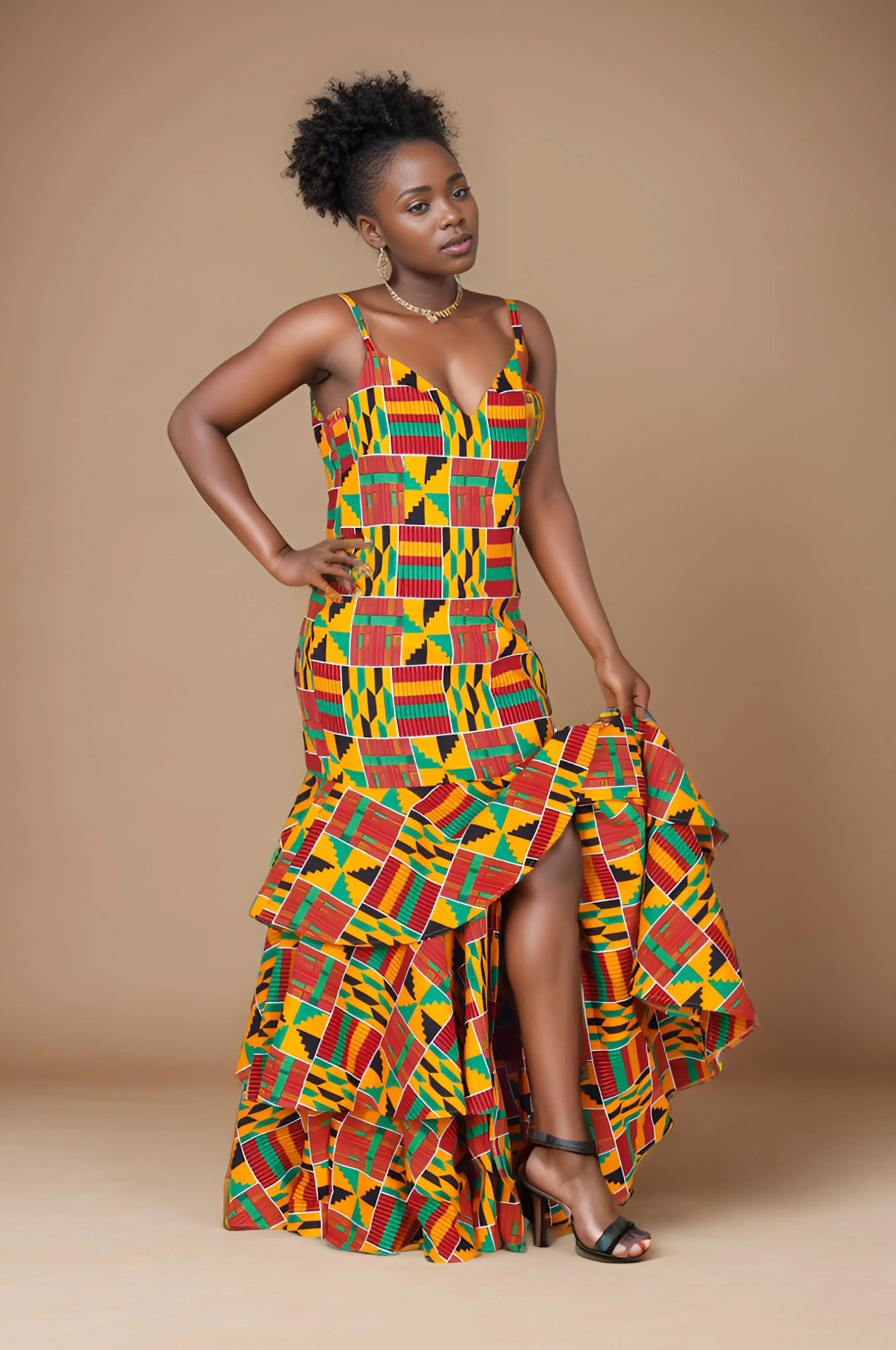 African Dresses Lady Sexy Party Sleeveless Slim Hip Pleated Wedding Clothing Fashion KG913