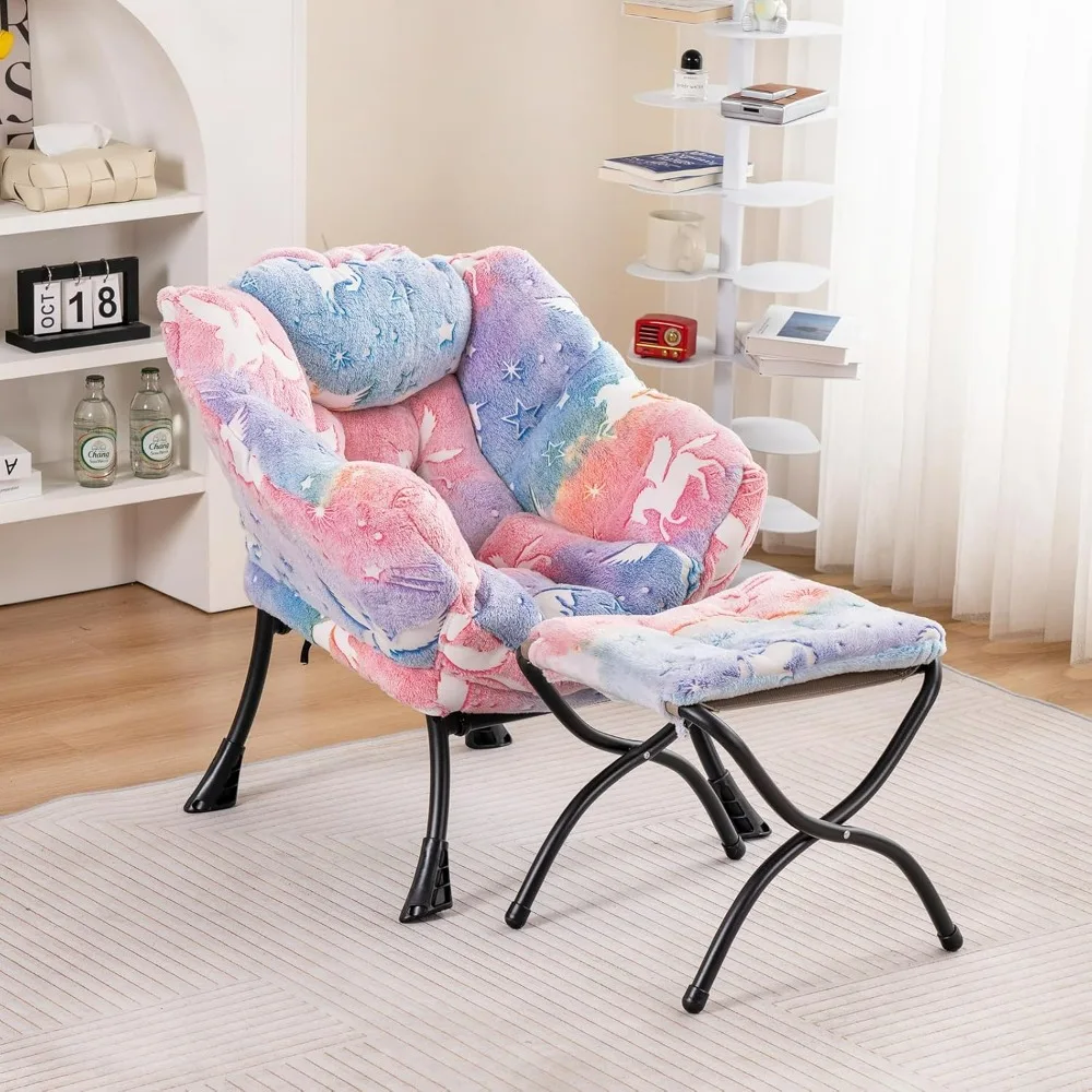 

Toddler Kids Lazy Chair with Ottoman, Glow in The Dark Accent Comfy Lounge Children Armchair Couch with Removable Cover