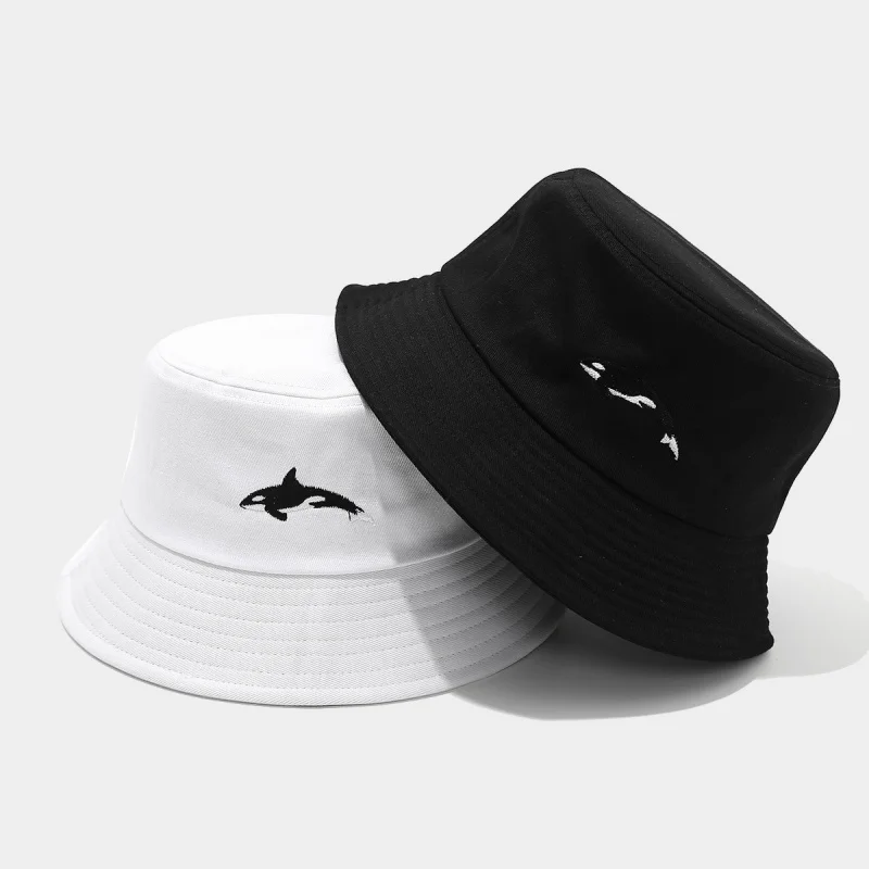 Unisex Killer Whale Embroidered Bucket Hat Casual Sun Protection Cap
