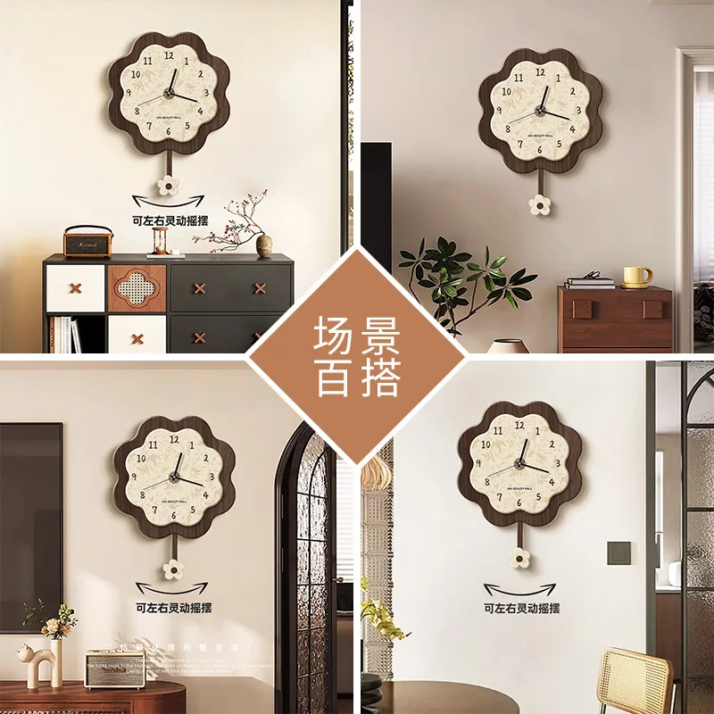 ساعة حائط فنية إبداعية على الطراز الصيني مع ملمس ريترو وراقية ساعة مثبتة على الحائط للمنزل يمكن أن تتأرجح ديكور المنزل الأيسر والأيمن #4
