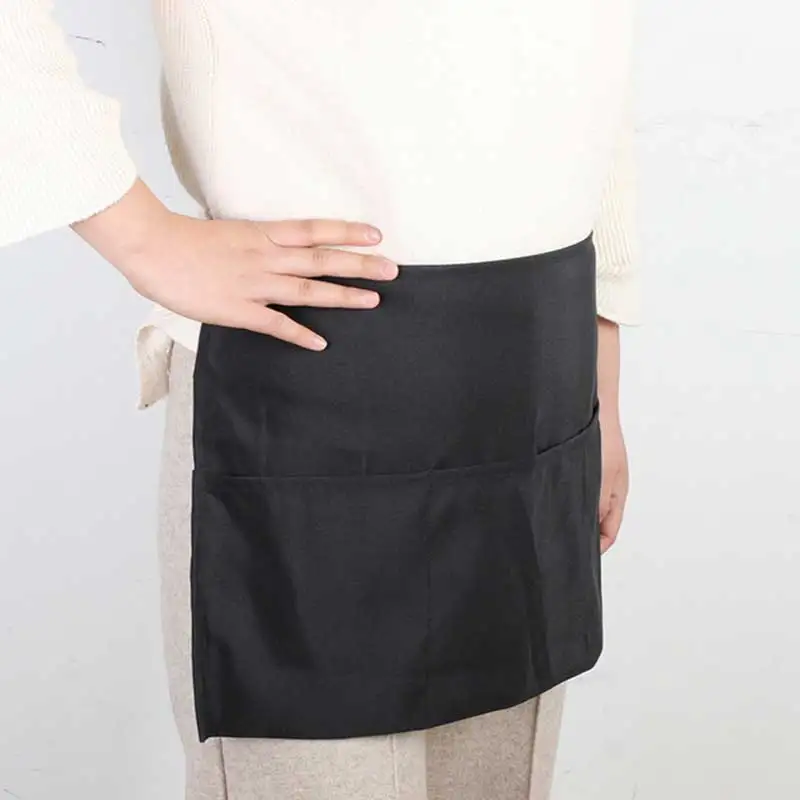 Black Short Apron Waiter Apron With Pocket Waistband Waiter Small Apron Restaurant Kitchen Home Cooking Apron