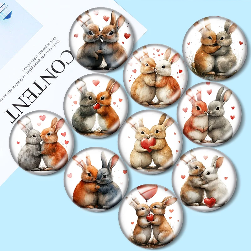 Valentine's Day Bunny  12/18/20/25mm glass cabochon  bracelet pendant rings for jewelry demo earrings back Making findings