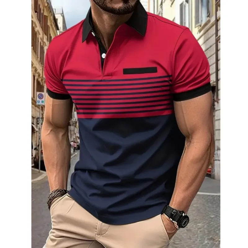 New summer men's diagonal print patterns outdoor daily fashion breathable short sleeved shirt top men's shirt retro casual style