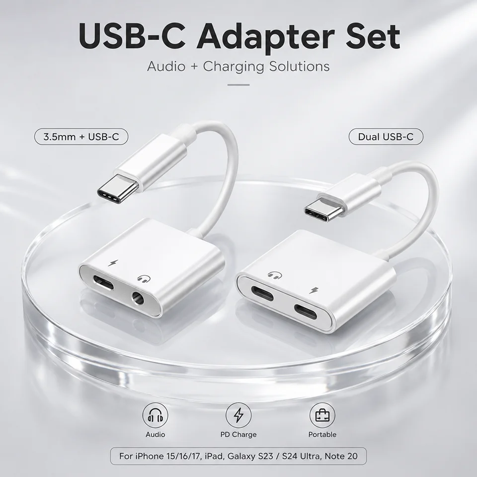 Fast Charging 2-in-1 USB C to 3.5mm Headphone Adapter, Aux Audio Charger Dongle for iPhone 15-17 Pro Max iPad Samsung S24 Ultra