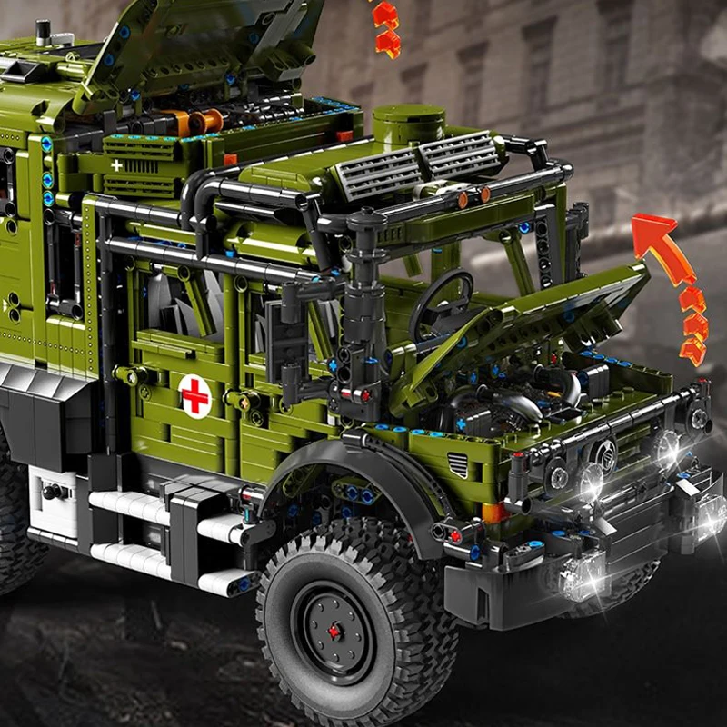 2022 New Technical Nimok Off -Road Ambulance Building Blocks Model MOC Creativity Military Rescue Car Bricks Toys for Boys Gift