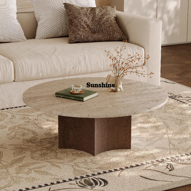 Medieval style round solid wood coffee table simple modern light luxury high-end coffee table