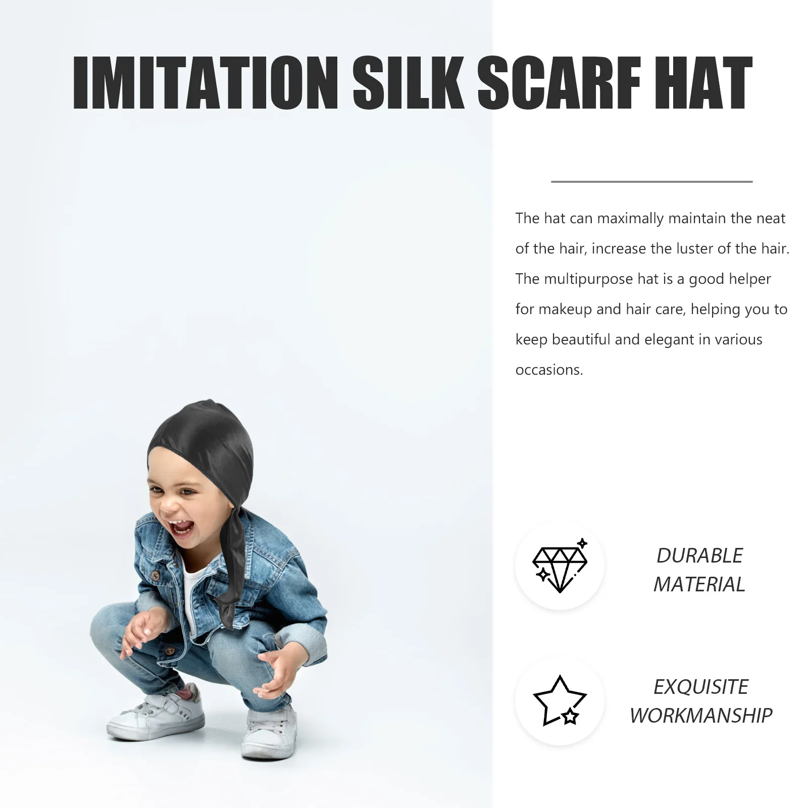

2Pcs Long Tail Pirate Hats Kids Hair Care Silk Sleep Caps Bathing Bonnets Supple Portable Lightweight Travel Business